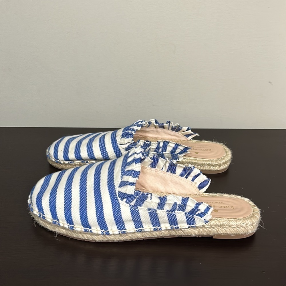 Kate Spade Laila Espadrille Blue White Striped Ruffle Mule Shoe Sz 9.5 - Picture 6 of 12